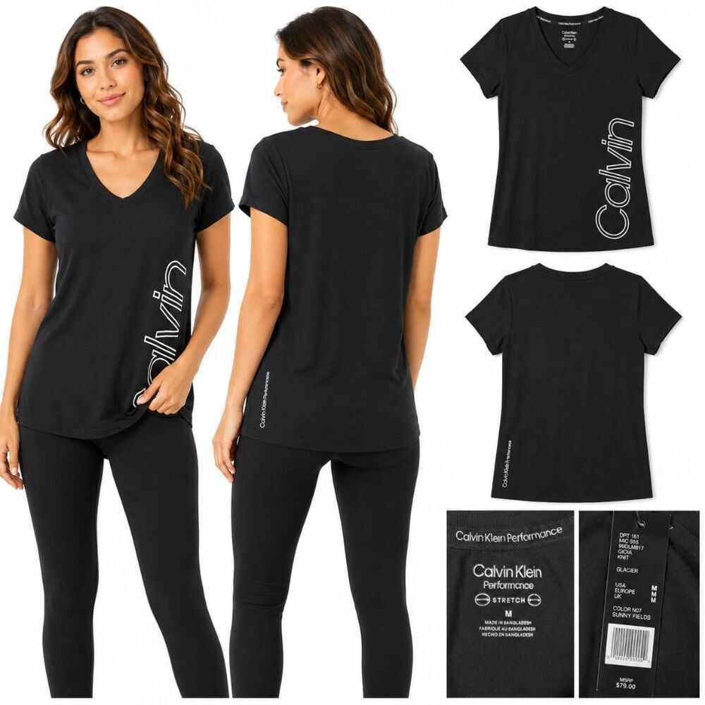 Calvin Klein Performance V Neck Tee Womens M Stretch